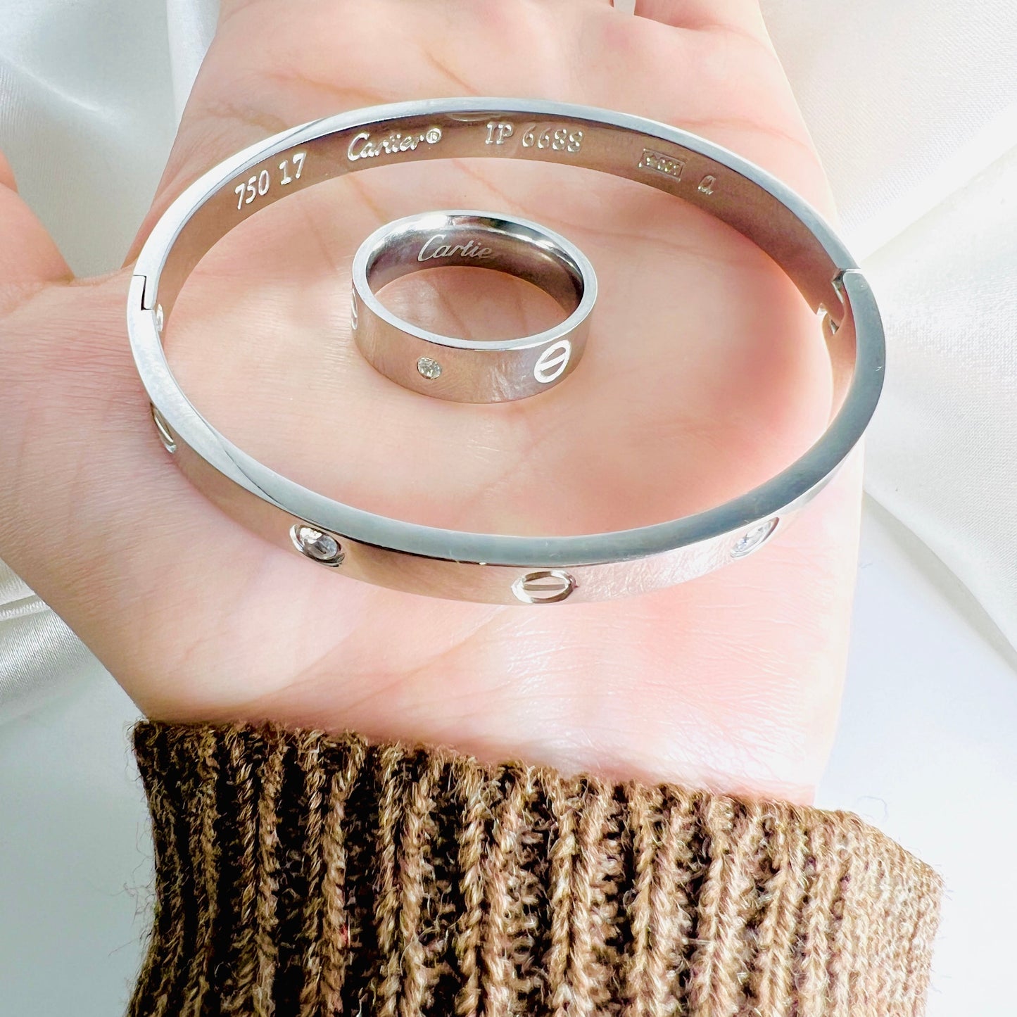 Silver Cartier Bangle and Ring Set – Elegant Luxury Jewelry for Women